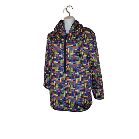 USA Palm Reversible Rainbow Navy Sherpa 1/4 Zip Pullover UNISEX Women MD Mens SM - Picture 2 of 11